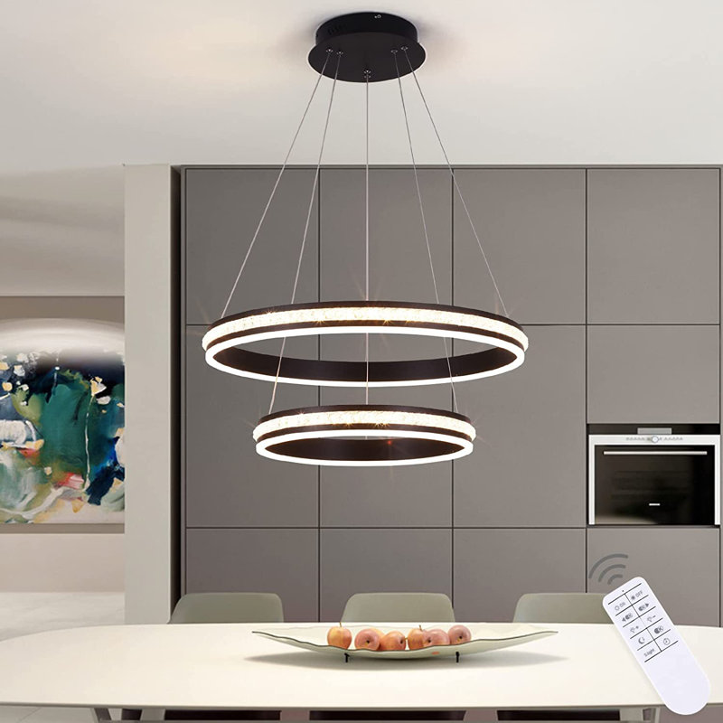 2 Rings 60cm Tiered Chandelier,Modern Dimmable LED Acrylic Crystal Chandelier for Living Room