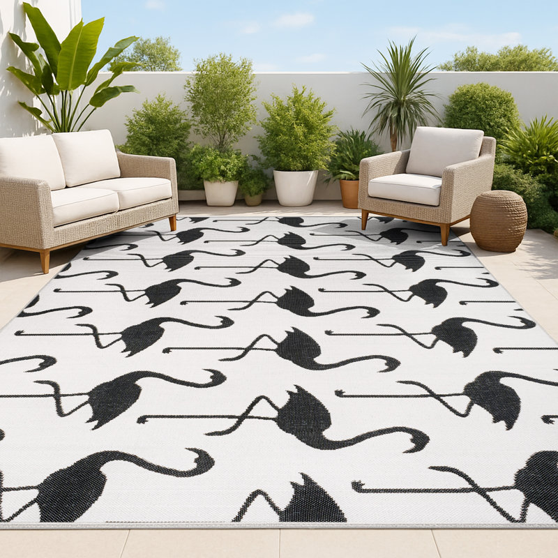 Tapis d'intérieur / extérieur deux tons blanc / noir Cindia, Rectangle 4pi x 6 pi