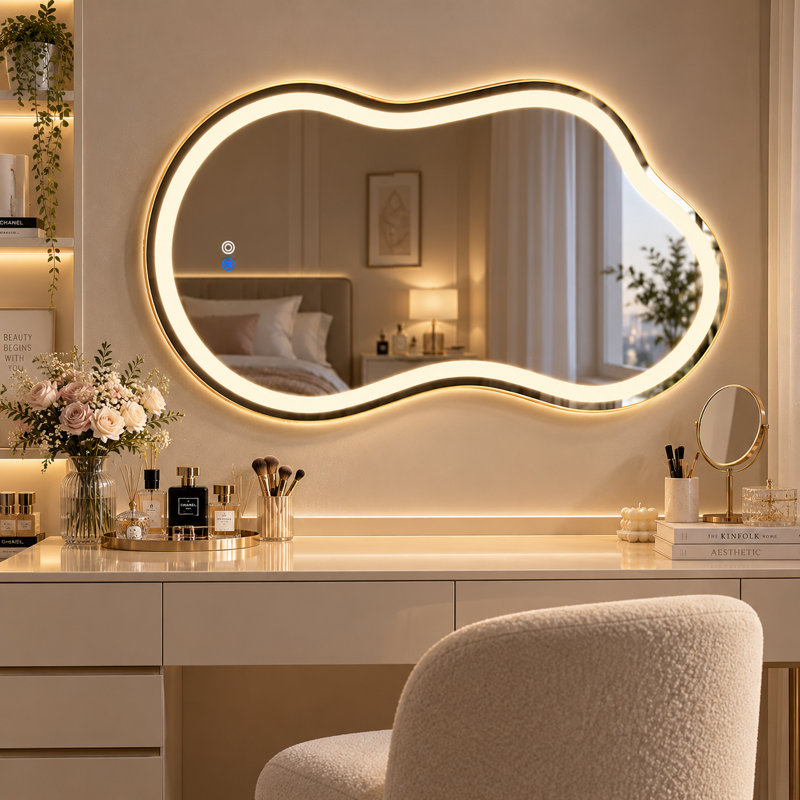 Miroir de salle de bain DEL, Doré, 49,21 po x 30,12 po