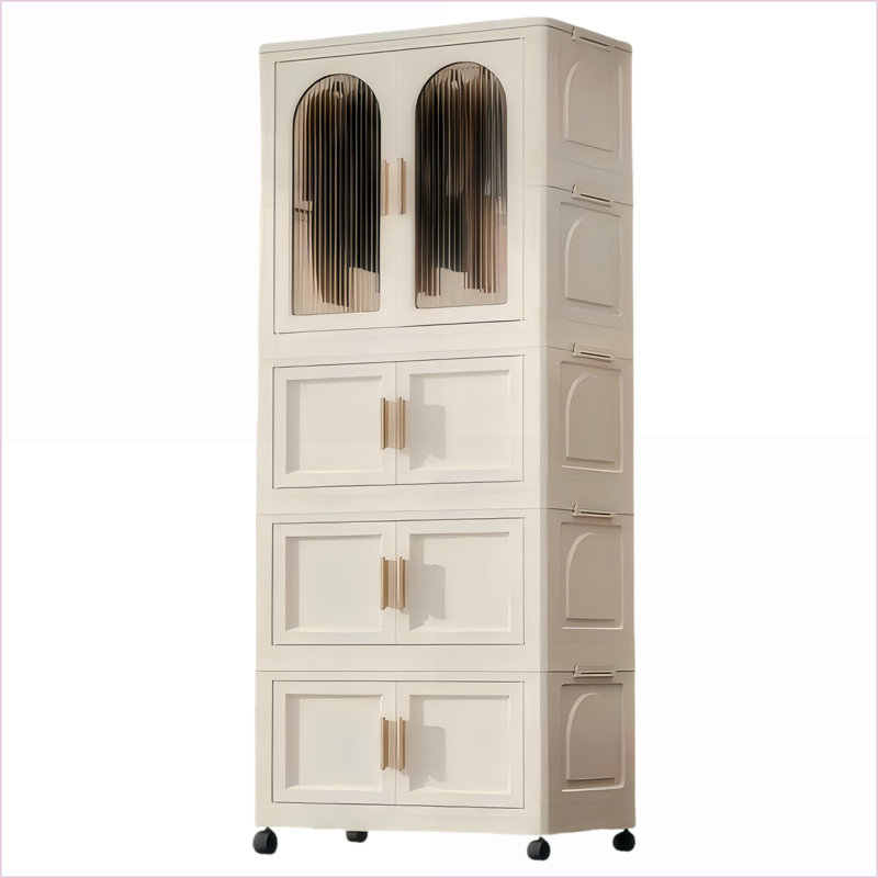 Commodes et amp; Garde-robe, garde-robe pliante avec porte magnétique 25,6 po x 15,8 po x 70,9 po Roues | Plastique | Crème / blanc