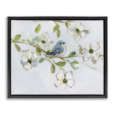 Bird Perched on Dogwood Floating Frame, design by Sally Swatland
