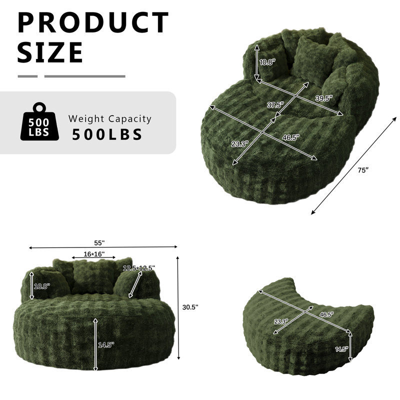 75" Upholstered Barrel Chair - Plush Bubble Velvet Boneless Design, Green Polyester