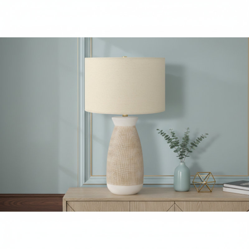 Lighting, H 27 po, lampe de table, céramique crème, abat-jour beige, contemporain