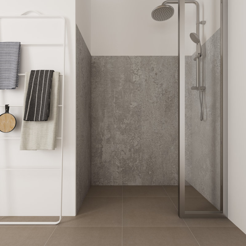 ShowHome W60" H78" D32" Four Walls Shower System Grey Concrete, Gray 