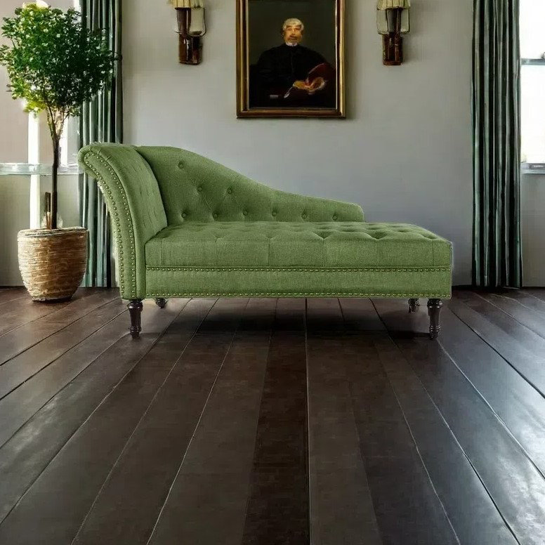 Chaise longue élégante de qualité décontractée, Orienté à gauche (vu de face), Vert gazon, Brun-roux