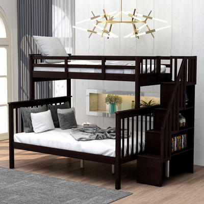 Stairway Twin-Over-Full Bunk Bed With Storage And Guard Rail For Bedroom, Espresso Color(OLD SKU :LT000019AAP)
