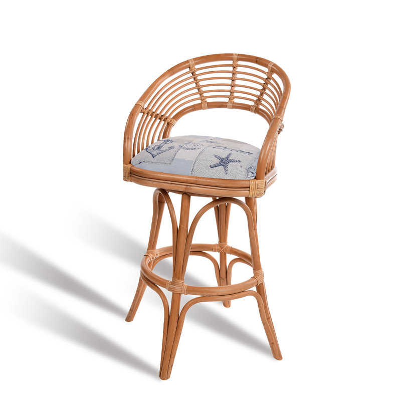 Danetra Swivel Stool, Blue Gray/Honey Brown Frame, Bar Stool (32" Seat Height)