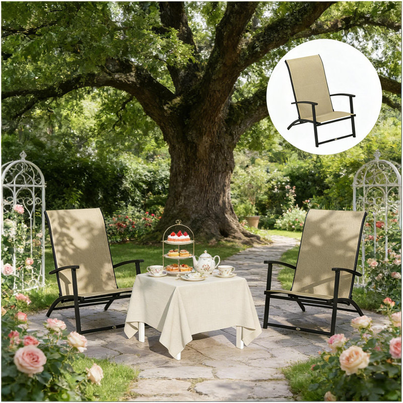 Chaises pliantes à dossier haut, ensemble de 2 chaises d'extérieur, Beige