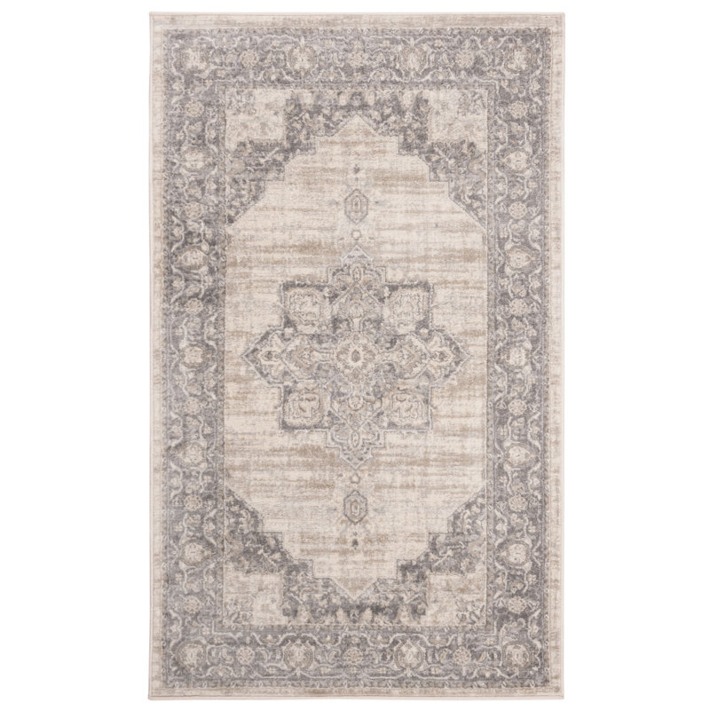 Aurelle Oriental Cream/Gray Area Rug, Rectangle 9' x 12'