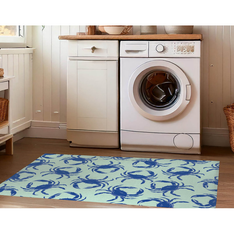 Tapis de blanchisserie antidérapant Crabby, L 49 po x H 6 po, Imprimé animalier menthe