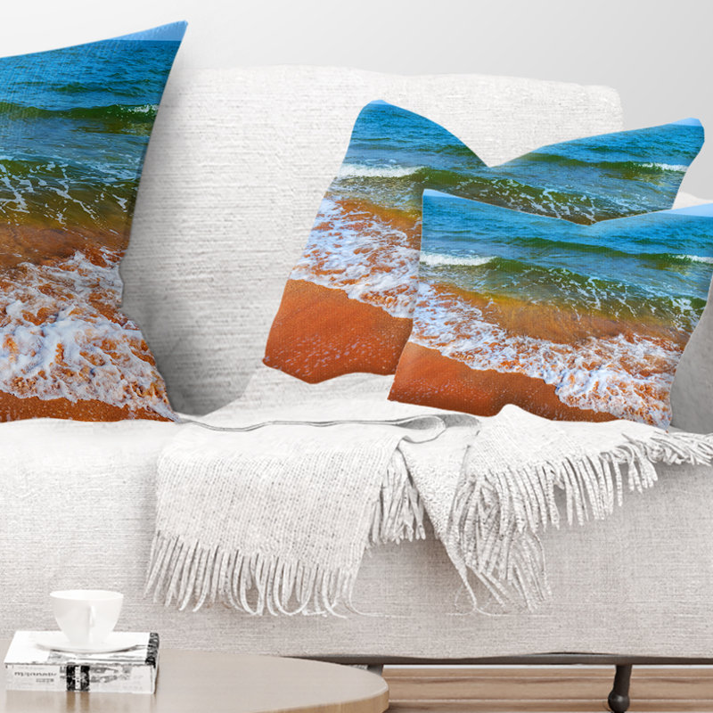 Coussin lombaire mer d’été avec vagues blanches, Rectangle 12" x 20"