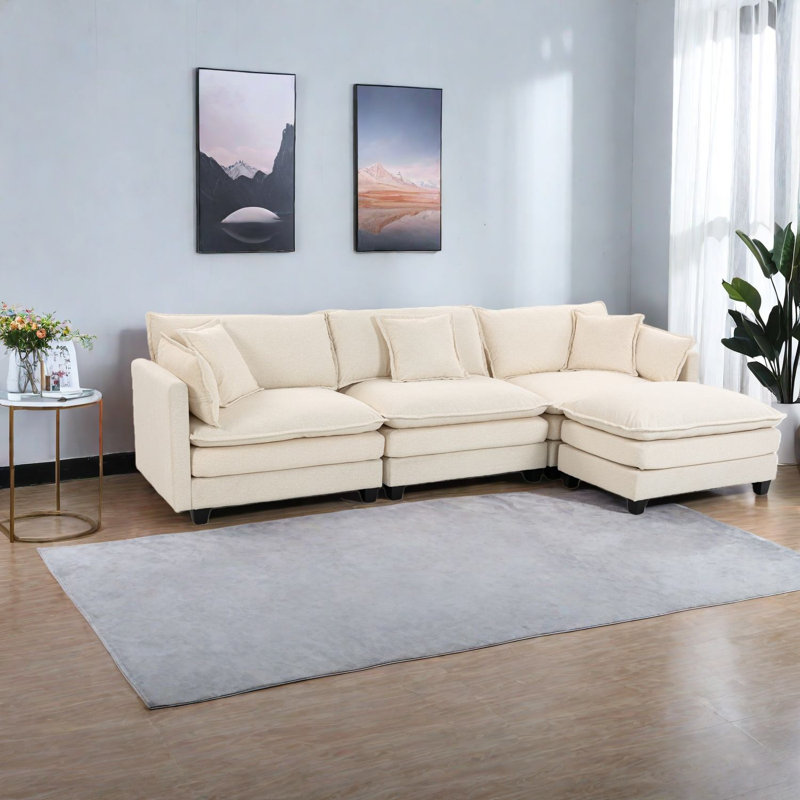 Spacious Modern Sofas, Chenille Upholstery With Ottoman For Home