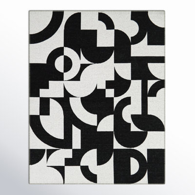 Rectangle Carino Abstract Flatweave Recycled P.E.T. Area Rug in Black/White