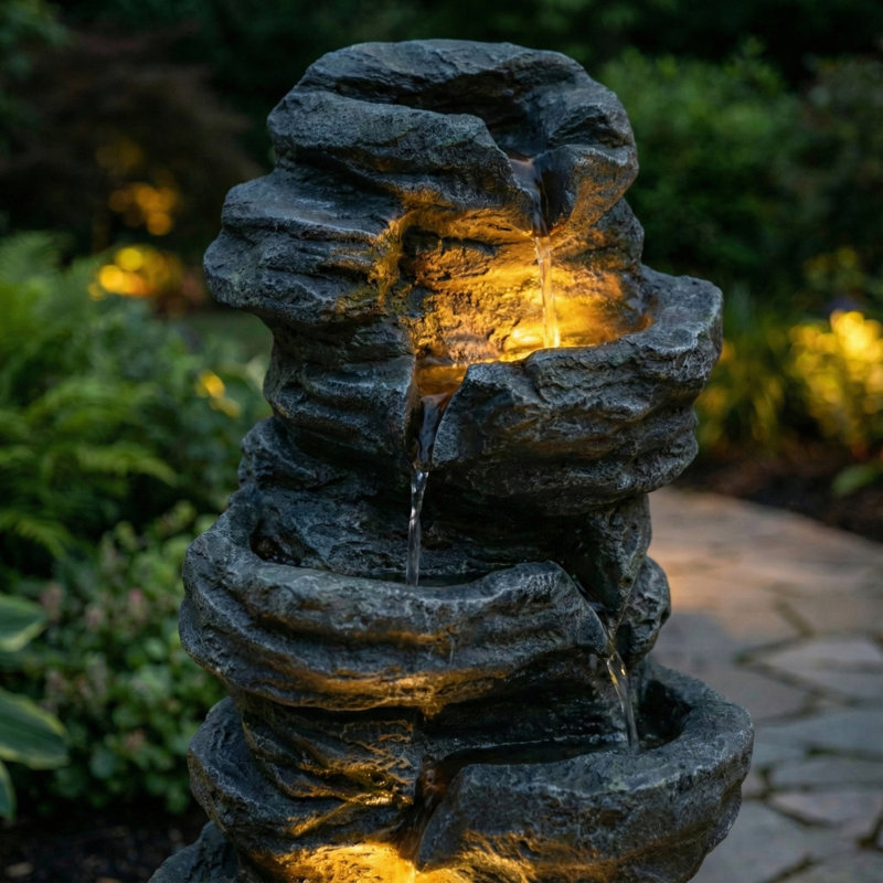 Fontaine à cascade à 6 niveaux avec lumières DEL pour jardin, patio, cour et terrasse
