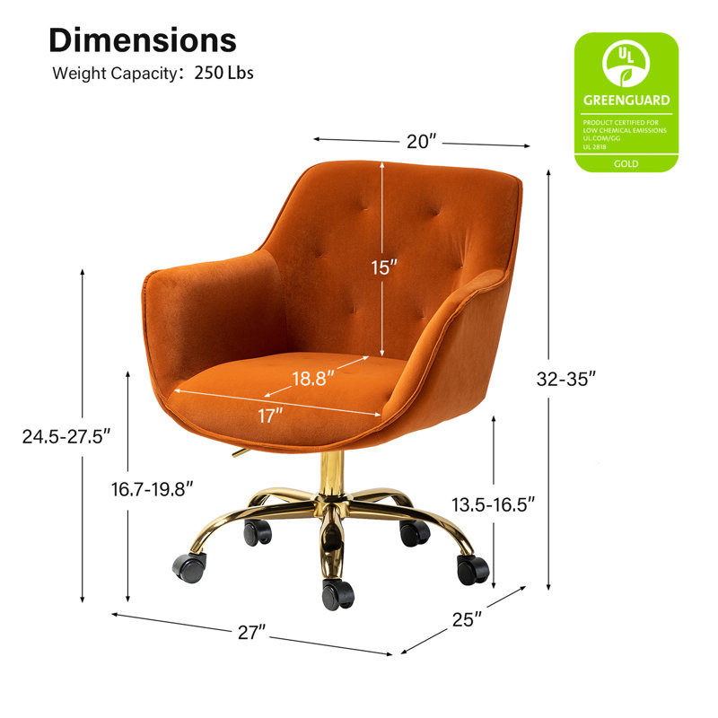 Chaise de travail Clio à hauteur réglable, Velours orange