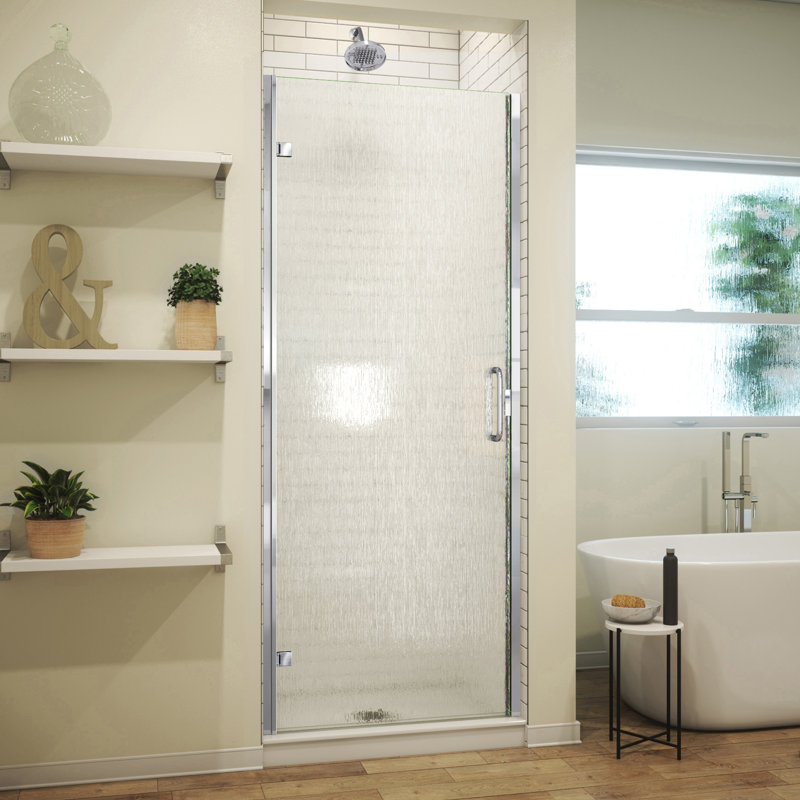 MP Swinging 24" x 67" Hinged Semi-Frameless Shower Door, Rain, Polished Chrome
