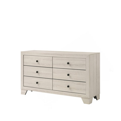 1Pc Rustic Six Drawers Storage Dresser Brown White Washed Finish Wooden Bedroom Furniture