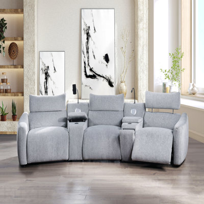 Modular Power Motion Sectional Sofa With Console, 2 Wireless Chargers,  4 Cupholders, And 2 Speakers, 1 Phone Holder And 1 Reading Light, Adjustable Headrest