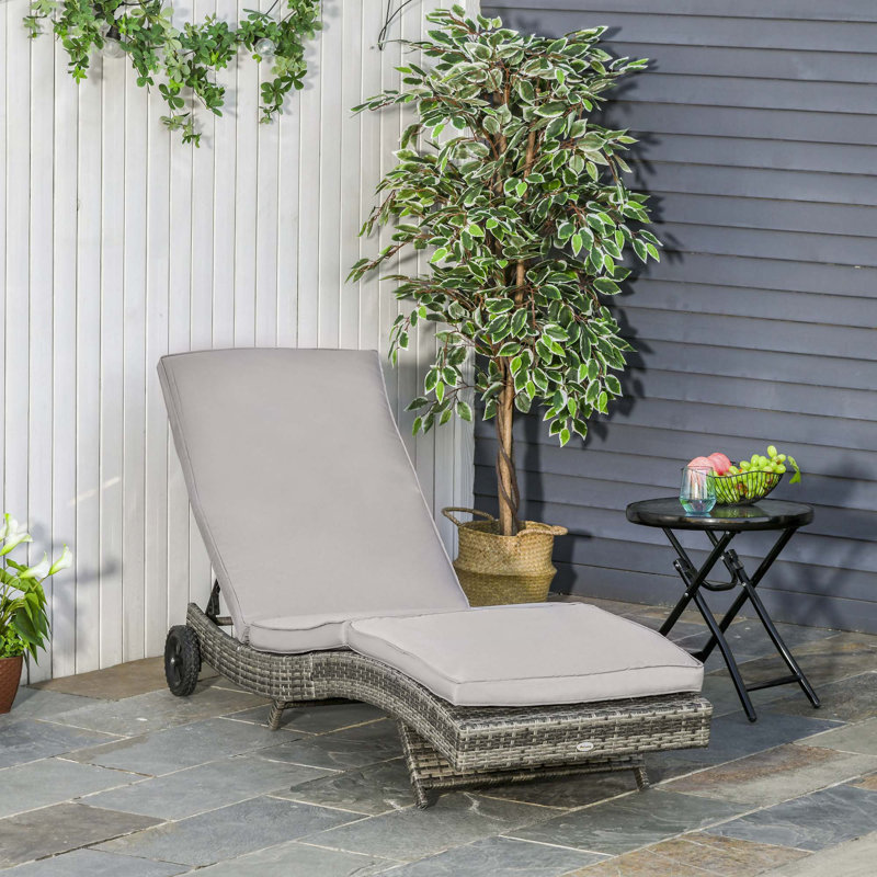 Outdoor PE Rattan Cushioned Patio Sun Lounger w/ 5-Level Adjustable Backrest, Khaki