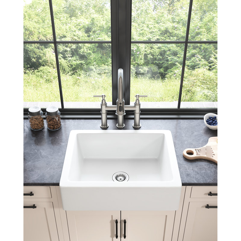 Évier de cuisine blanc, L 24 po x l 19 po, style tablier frontal, céramique, bols profonds pour la vaisselle, cuisson à haute température, surface facile à nettoyer, bols en céramique l 19 po, cuisson, teinture et égratignure, entretien