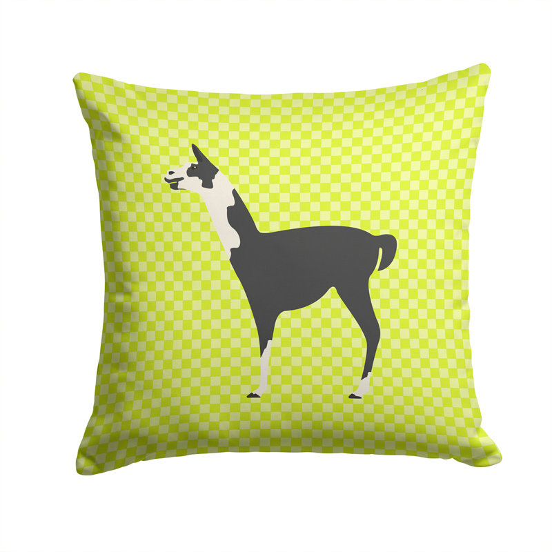 Coussin décoratif extérieur llama check, Vert, 14 po x 14 po