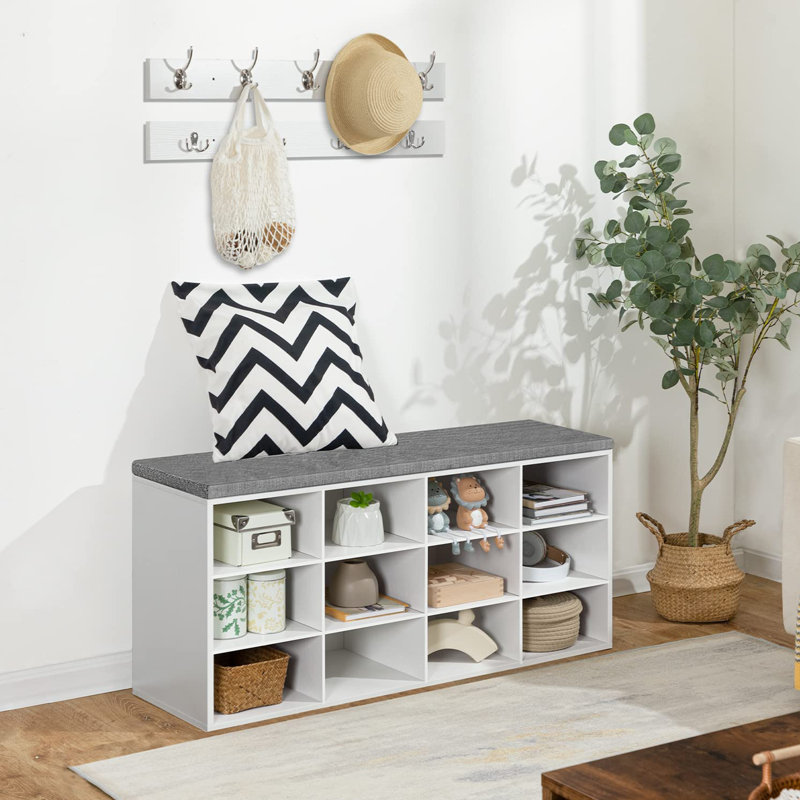39.4" L Entryway Bench with 12 Cubbies, Entryway Hall Tree with Storage, White