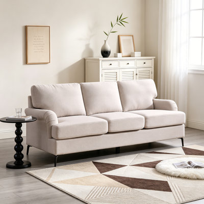 Vira 82" Modern Beige Velvet Upholstered Sofa with Removable Back Cushions and Metal Legs
