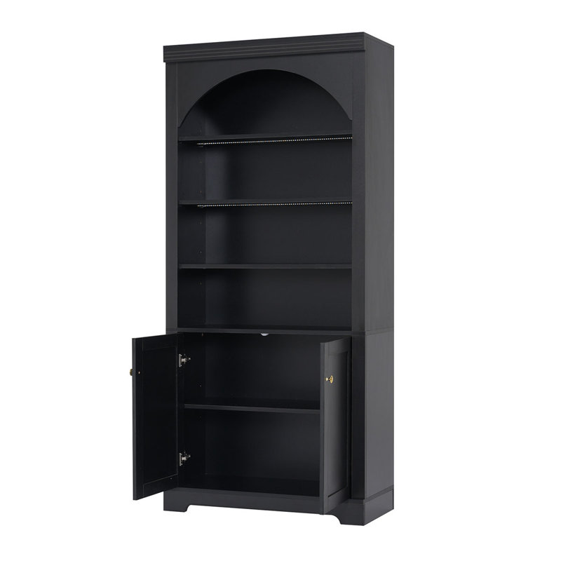 Bibliothèque moderne haute avec éclairage DEL à 4 niveaux, étagères ouvertes réglables et portes de rangement pour salon et bureau à domicile