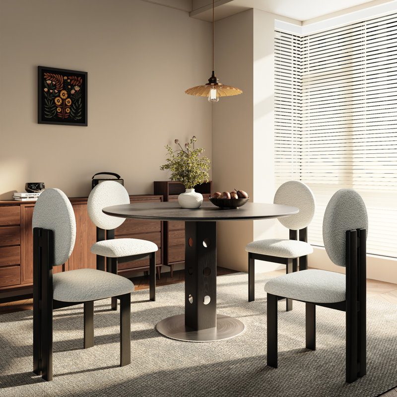 Table de cuisine ronde noire 39 po, style rustique, bois massif et fer, assemblage sans effort, table à 4 places assises, avec placage de frêne sur bois, base de piédestal stable, peu encombrante