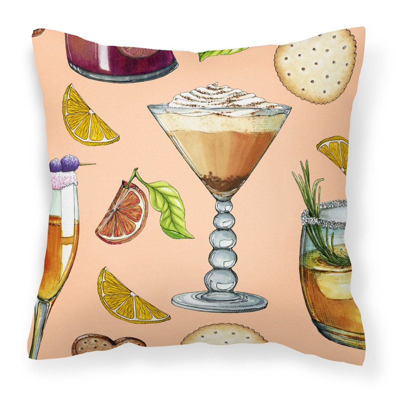 Coussin intérieur/extérieur boissons et cocktails, Pêche, 18 po x 18 po