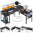 Afjol 47'' L Shaped Desk with Magic Power Outlets, USB Charging Ports and Storage Shelves-826869618