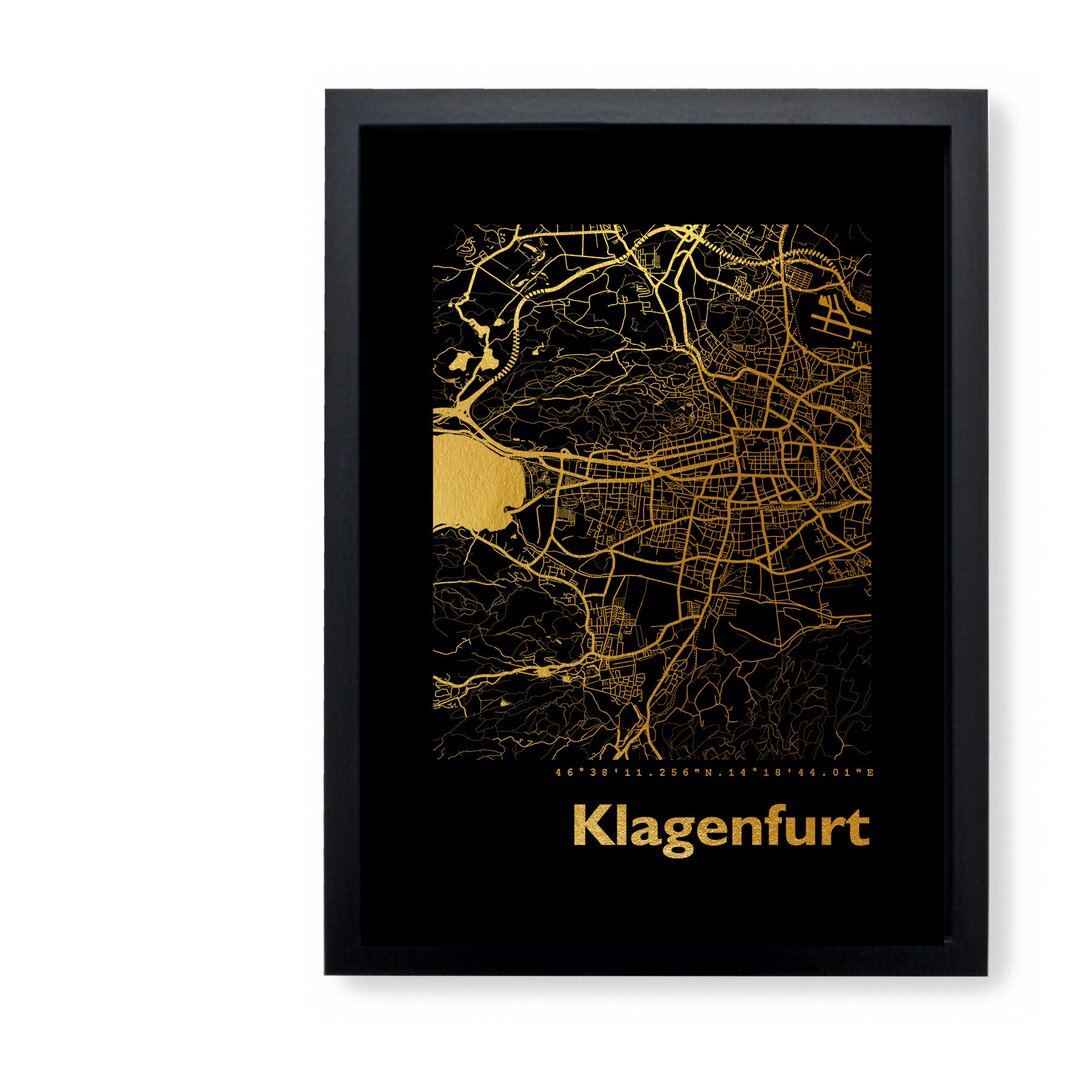 Gerahmtes Papierbild - Grafikdruck „Klagenfurt Map”