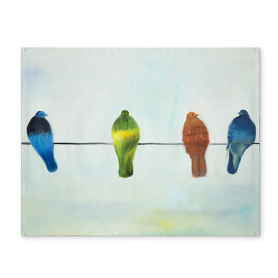 Napperon en polyester perché oiseaux bleus | Décoration de chambre à coucher