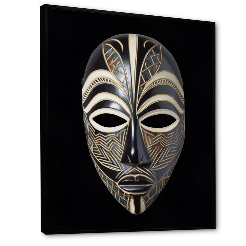 Masque africain Ethnical Traditional, Cadre flottant noir, H 40 po x l 30 po x P 1,5 po