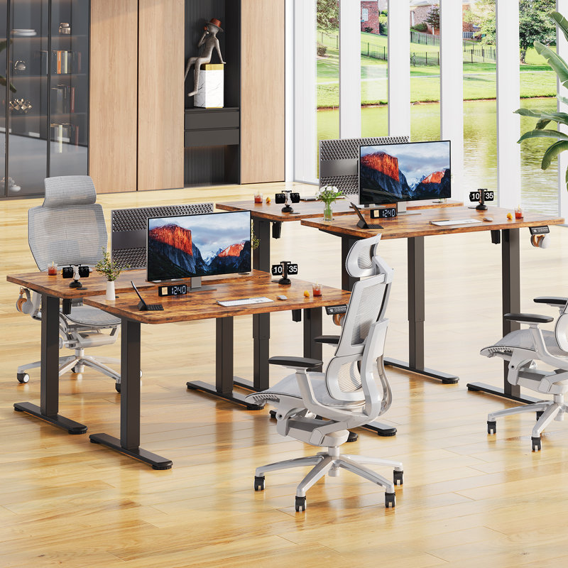 Adjustable Metal Base Standing Desk, Black, Walnut, 120cm W x 60cm D