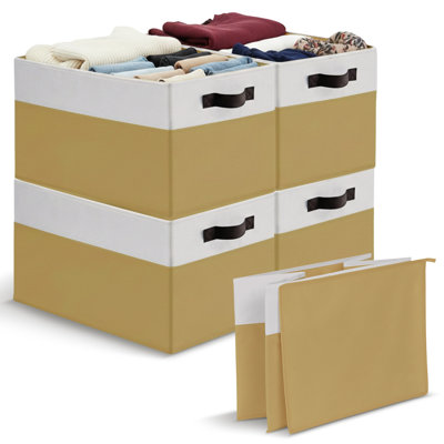  4 Pack Large Collapsible Fabric Storage Baskets with Handles for Closet and Shelves, Cream