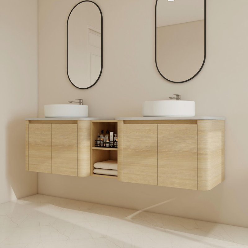 Ensemble de meuble-lavabo double 72 po avec lavabo en céramique, meuble-lavabo flottant avec portes à fermeture en douceur 72 po