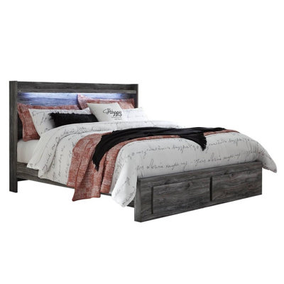Lit très grand avec 2 tiroirs Bays, gris fumée, bois flotté, DEL