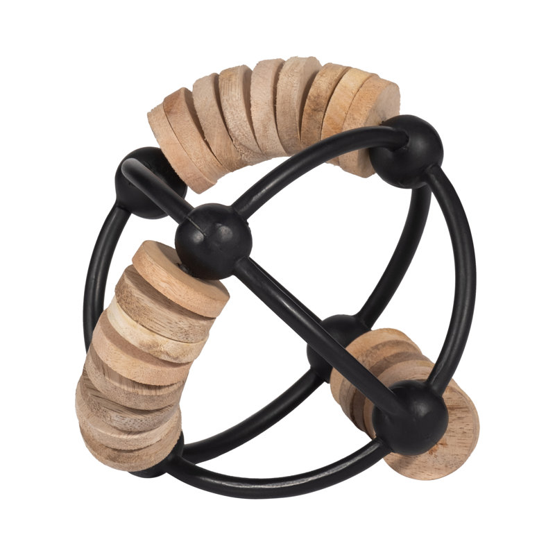 Darrah Unique Sculptural Sphere with Abacus-Like Atomic Design - Perfect for Kitchen and Home Decor or Curated Decorations for Living Room - Stylish Decorative Objects Modern Orb Sculpture - 6", Black & Natural