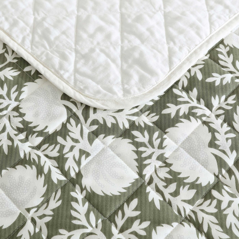 Eddie Bauer Garden Bloom Cotton Quilt Set, King Quilt + 2 King Shams, Green Floral