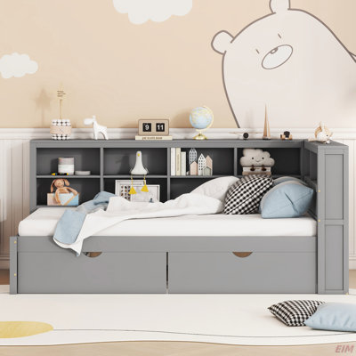 Wooden Twin Size Daybed With 2 Drawers, Daybed With Storage Shelf And USB Charging Ports (Daybed)