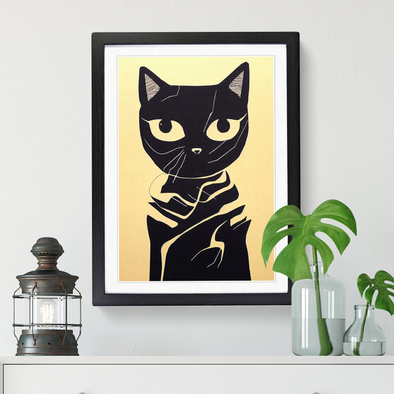 FRM-V0523-377X Cat Gestural - Single Picture Frame Print, 64cm H x 46cm W x 2cm D, Walnut Framed