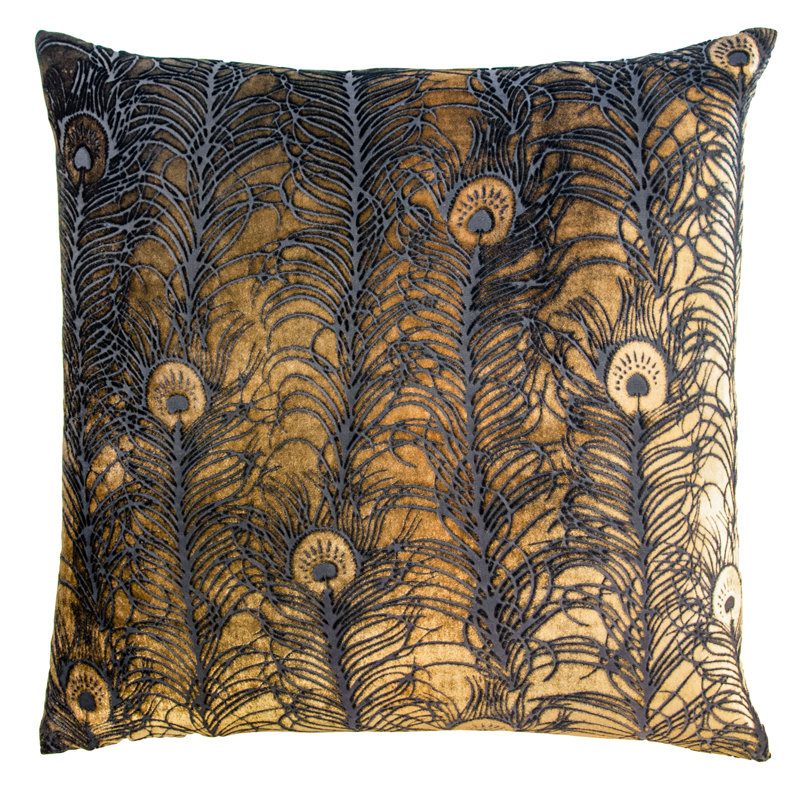 Peacock Feather Square Velvet Pillow Cover & Insert, Square 18", Copper Ivy