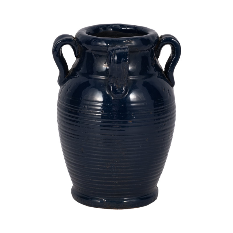 Ceramic/Porcelain Table Vase, 9" H x 8" W x 8" D, Glossy Blue