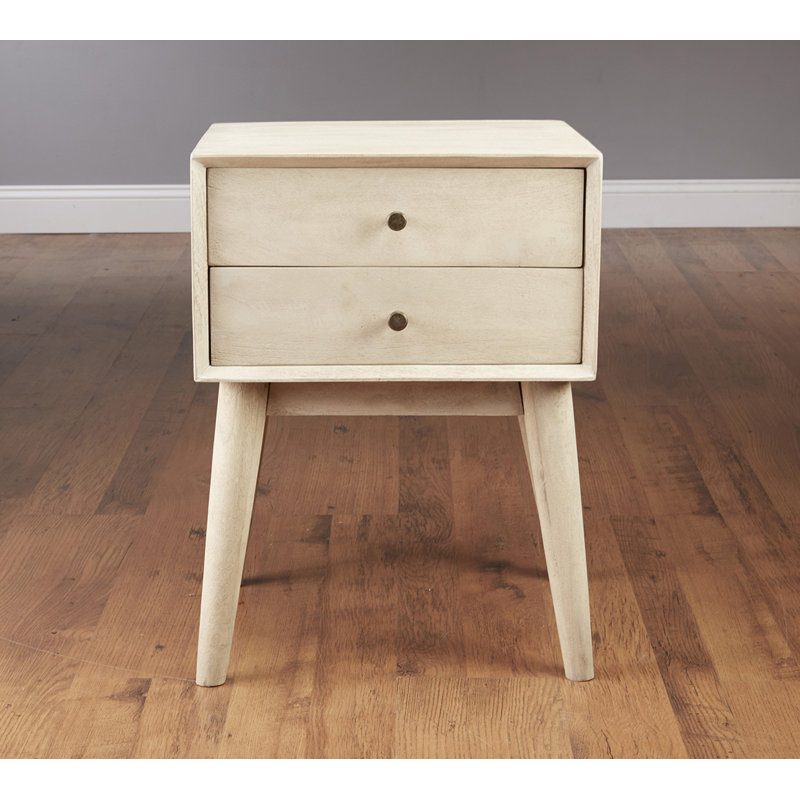 Mid Century Style End Table, White Wash