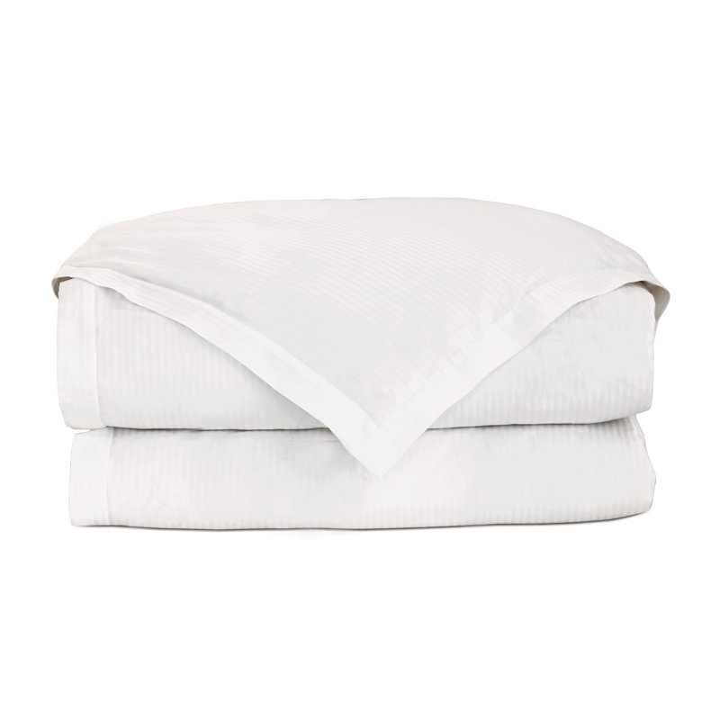 Housse de couette à rayures jacquard Emilio, Housse de couette simple + 1 taie décorative, Blanc