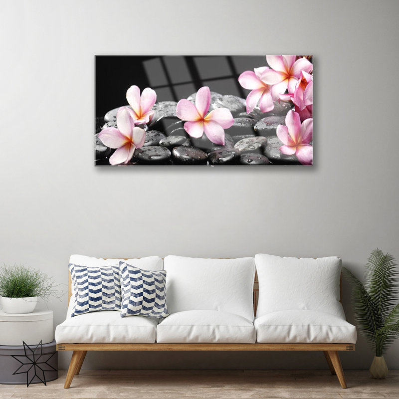 Floral Flower Stones - No Frame Print on Glass