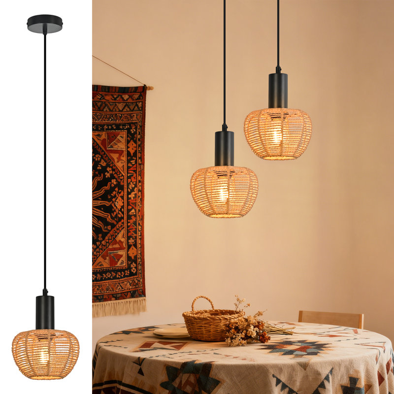  1-Light Bohemian Rattan Pendant