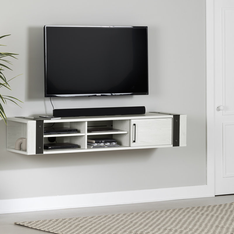Meuble télé flottant pour téléviseur de 65 po ou moins Munich, Pin blanc