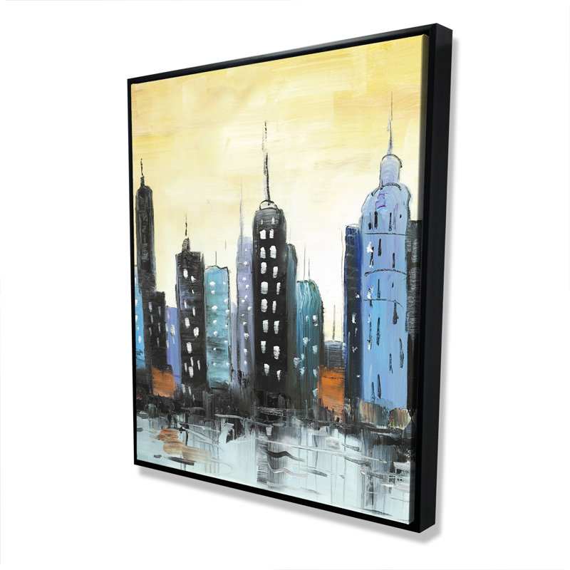 Skyline on Cityscape - Blue Cities Framed Canvas Art
